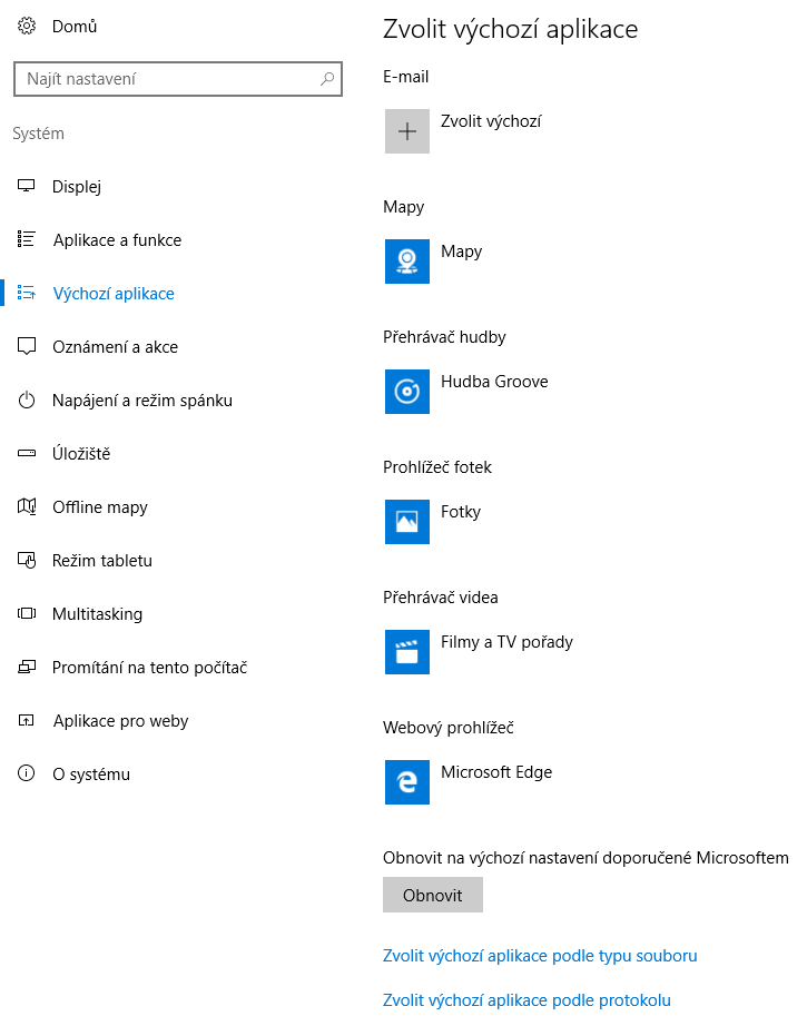 Výchozí aplikace ve Windows 10 1
