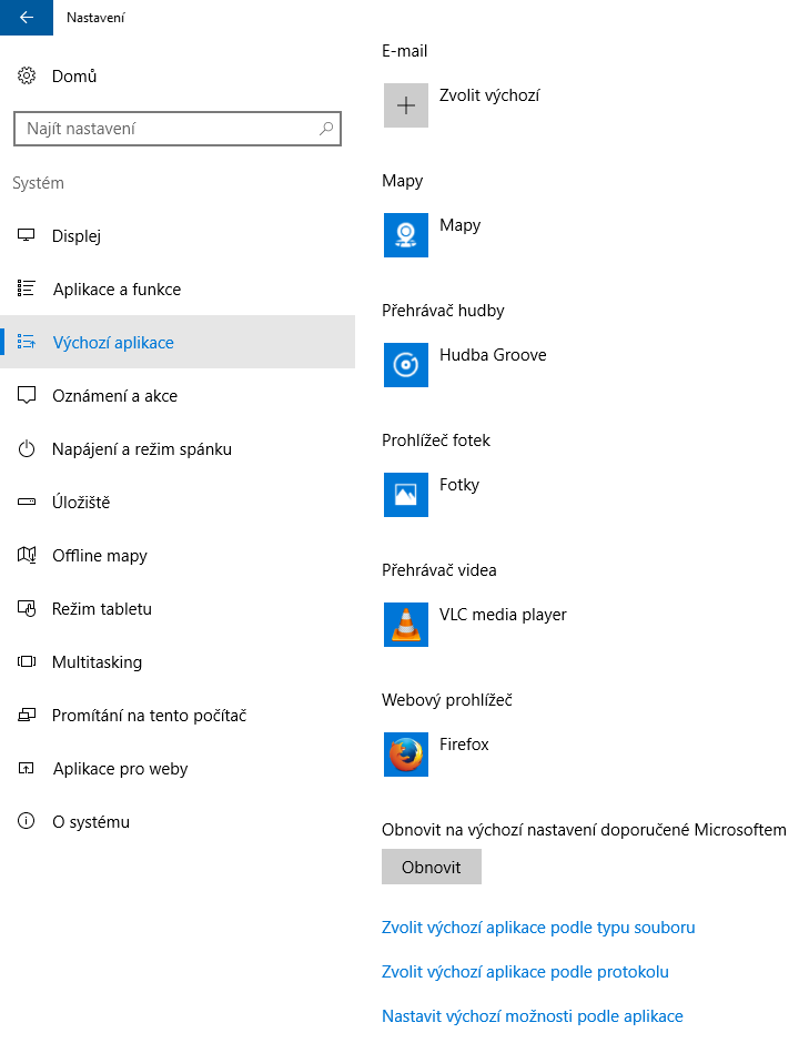 Výchozí aplikace ve Windows 10 3