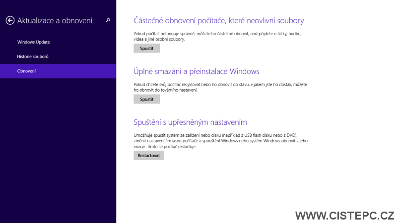 Windows 8 aktualizace a obnovení
