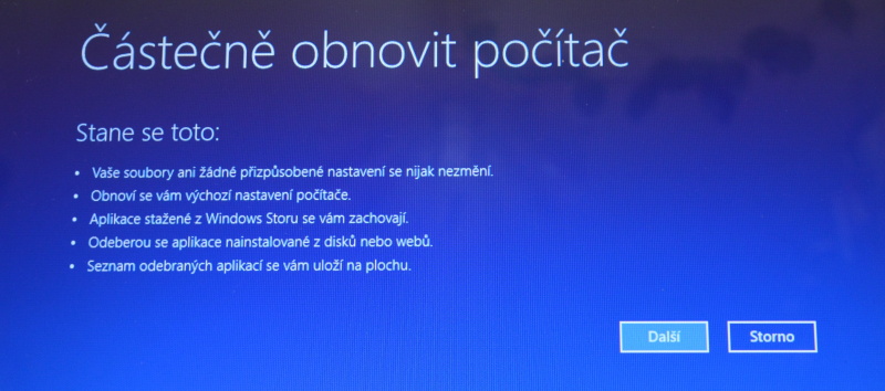 Částečné obnovení systému počítače s Windows 8 11
