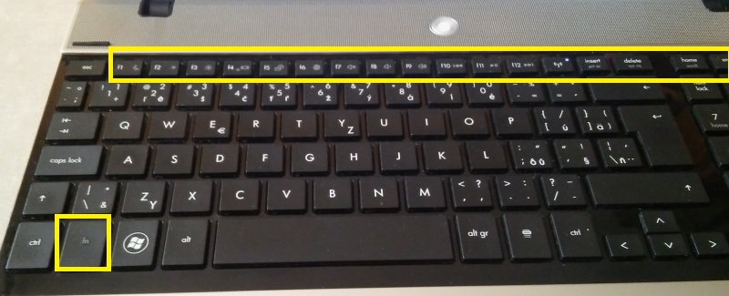 Klávesa fn - zkratky na klávesnici notebooku hp