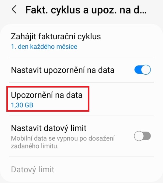 Nastavení využití dat v mobilu 5