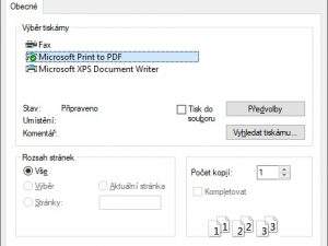 Tisk a převod do PDF souboru ve Windows 10