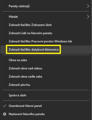 Dotyková klávesnice ve Windows 10