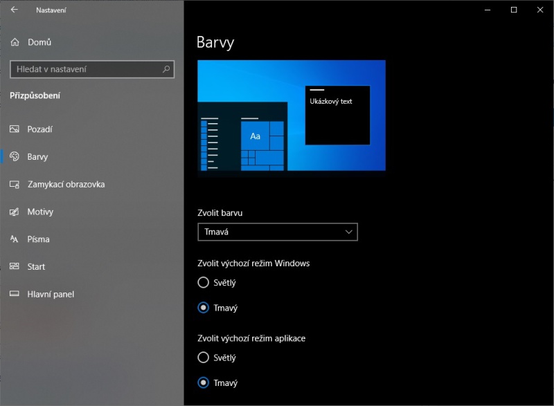 Tmavý režim Windows 10