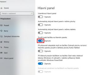 Malá tlačítka (ikony) na hlavním panelu Windows 10
