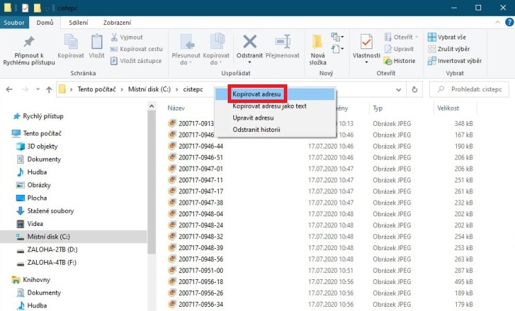 Jak kopírovat adresu v průzkumníkovi Windows