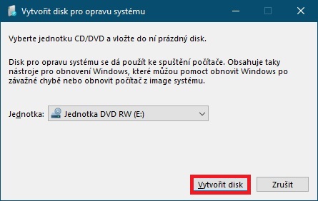 Jak vytvořit disk pro opravu systému Windows 10 - 2