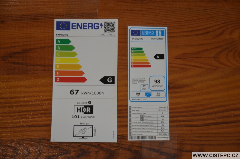 Energetické štítky TV Samsung UE43TU7092