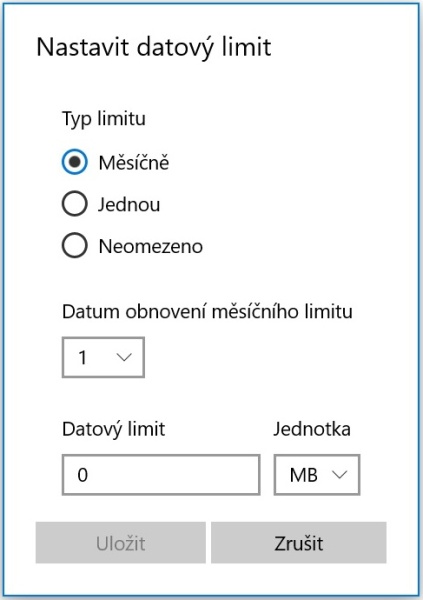Datový limit Windows 10