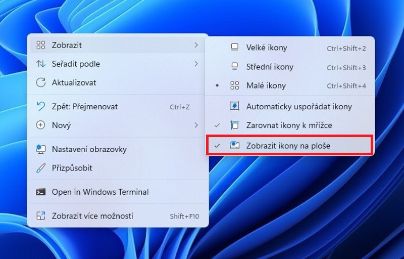 Jak vypnout na ploše ikony ve Windows 11