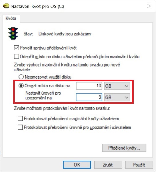 Nastavení kvóty Windows 10 - 04