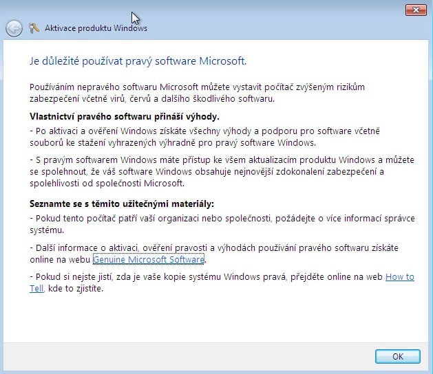 Aktivace produktu Windows 2