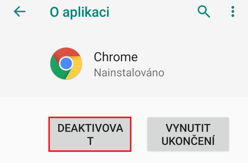 Deaktivace Google Chrome v mobilu android