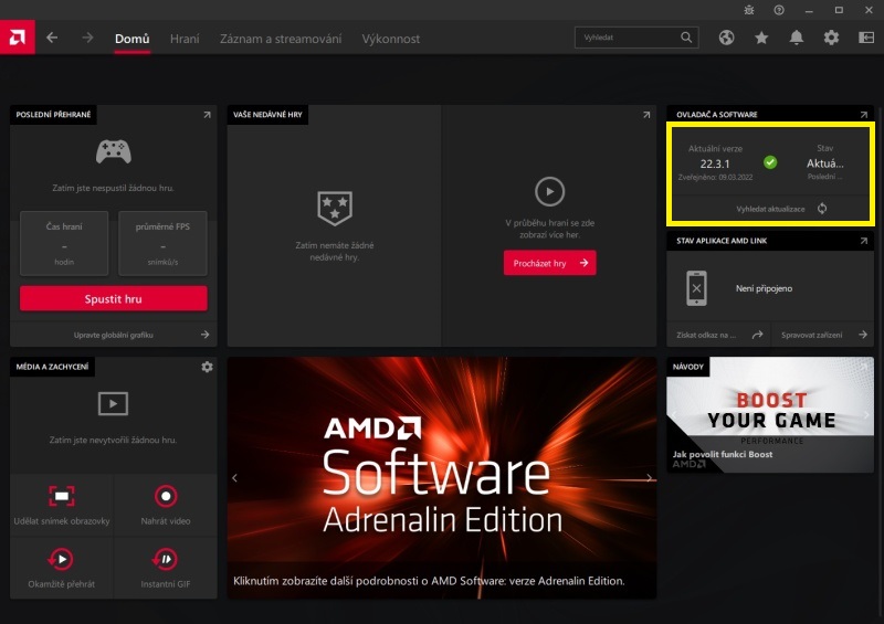 Aktualizace ovladače grafické karty AMD Radeon 7