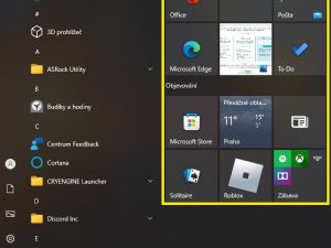 Dlaždice Windows 10 – přesun, připnutí, odepnutí, velikost