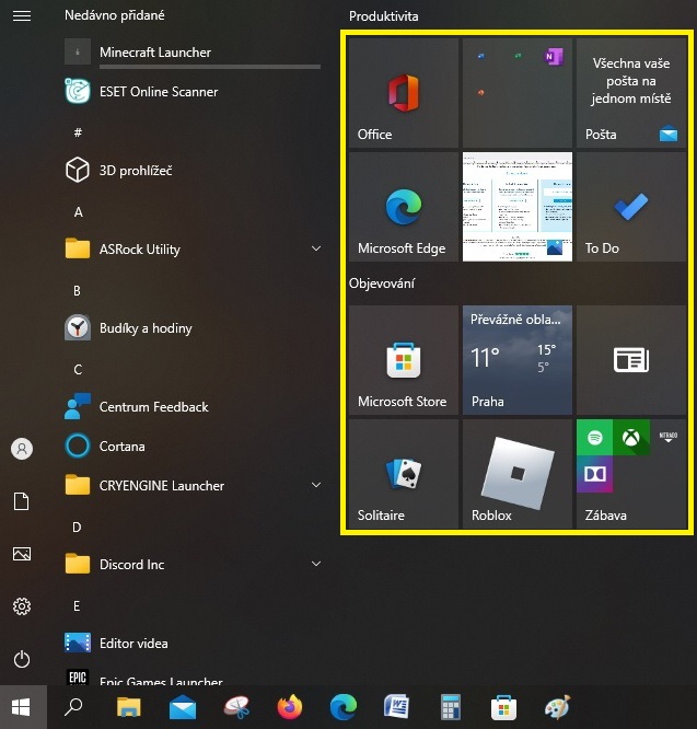 Dlaždice Windows 10