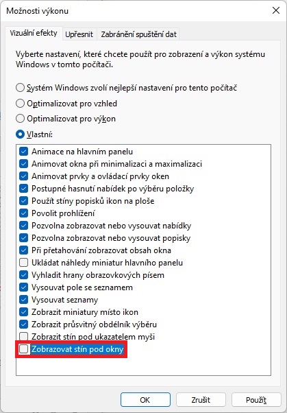 Windows 11 možnosti výkonu