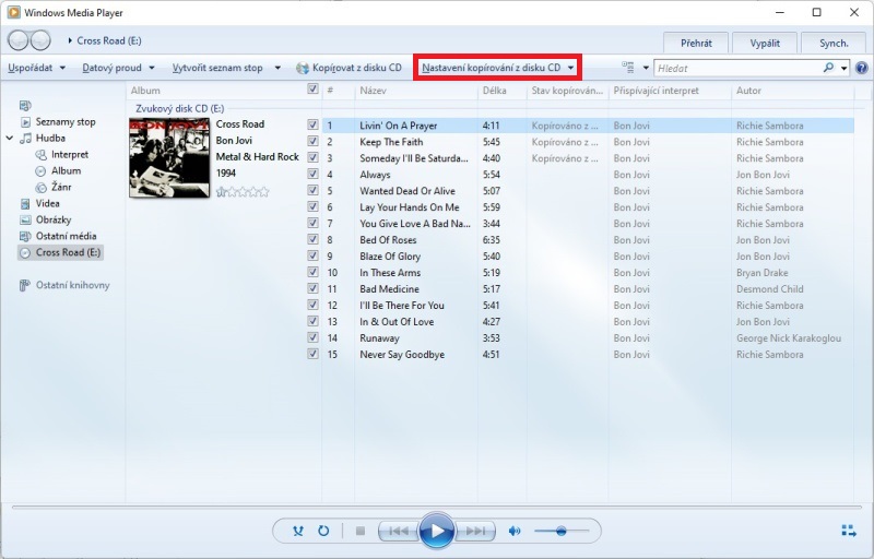 Převod CD do MP3 Windows Media Player