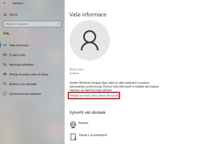 Jak se ve Windows 10 přihlásit účtem Microsoft