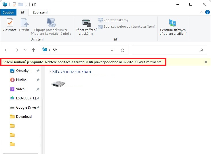 Windows 11 sdílení souborů vypnuto