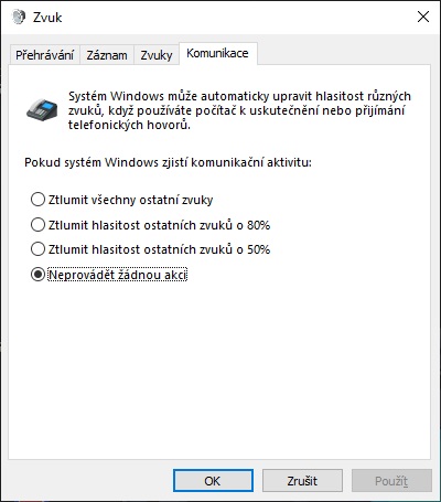 Komunikace zvuky Windows 10