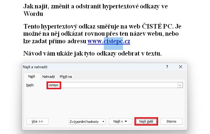 Jak najít hypertextové odkazy ve Wordu