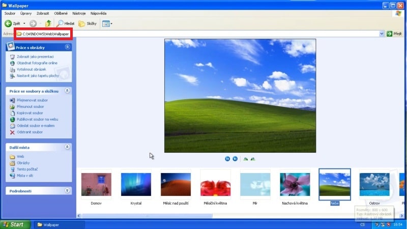 Umístění tapety pro Windows XP