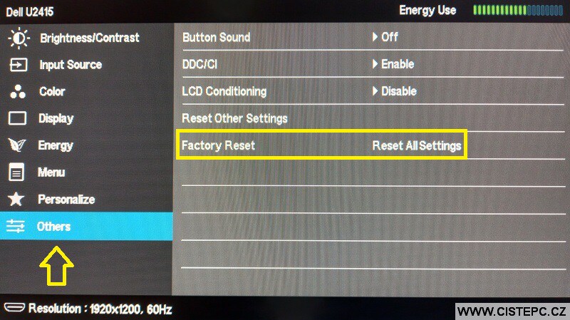 Factory reset monitor dell